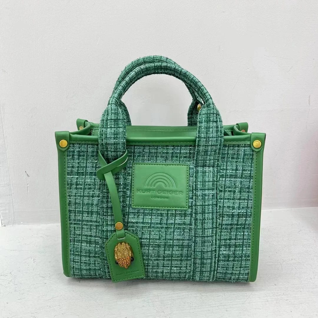 Green / 27x12x21cm / CHINA UK Brand 2024 New Luxury Designer Women's Handbag Large Capacity Tote Bag Fashion Trend Shoulder Bag Woolen Fabric Beach Bag