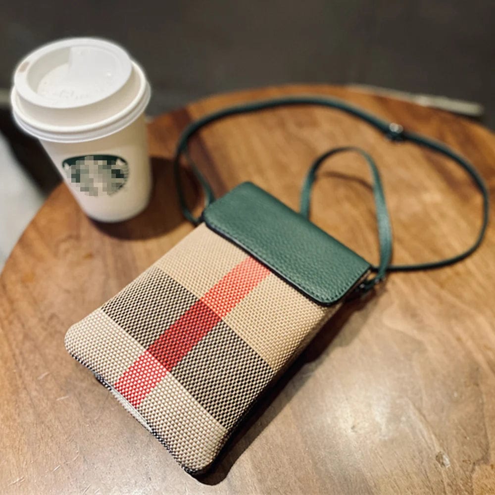 green Luxury Small Canvas Crossbody Bag For Women Retro Genuine Leather Flap Mobile Phone Purse And Handbag Classic Plaid Female Bag