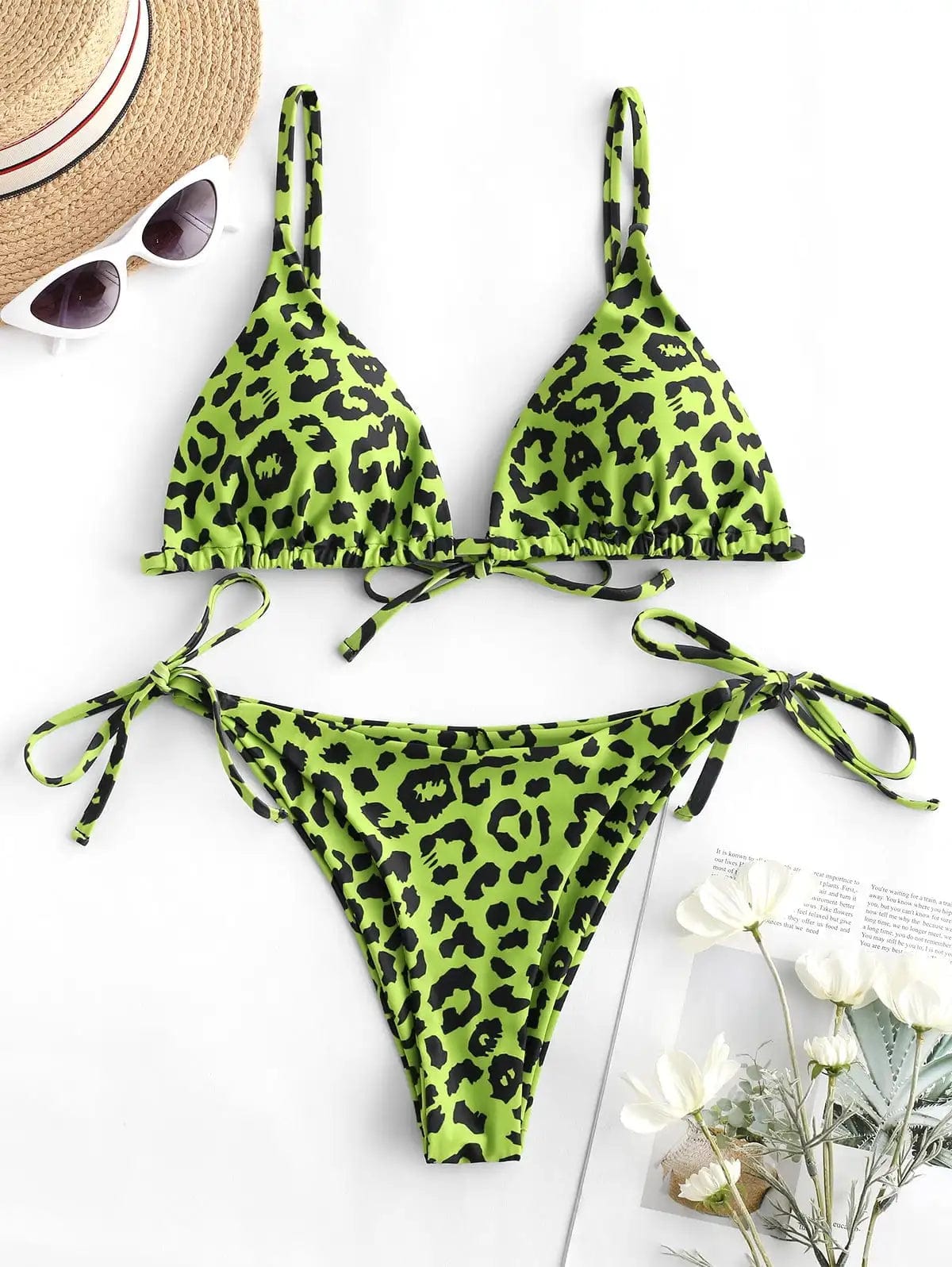 Green / M Animal Triangle String Bikinis 2024 Women Leopard