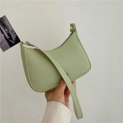 Green Retro Solid Color PU Leather Shoulder Underarm Bag Women's Fashion Handbags Casual Hobos Purses and Handbag Ladies Hand Bags