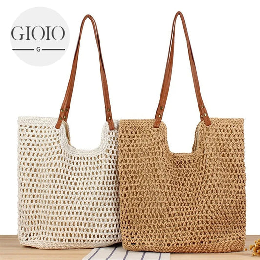 Hand-woven Women's Shoulder Handbag Bohemian  Summer Fashion Straw Beach Tote Bag Travel Shopper Weaving Shopping Bags 2024