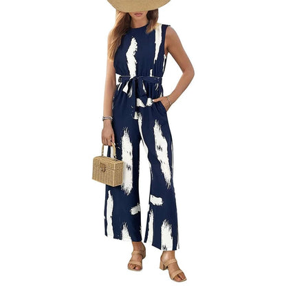 Jumpsuit Women Casual Free Shiping Jumpsuits For Women 2024 Elegant One Pieces For Female Sleeveless Wide Leg Jumpsuit Belt With