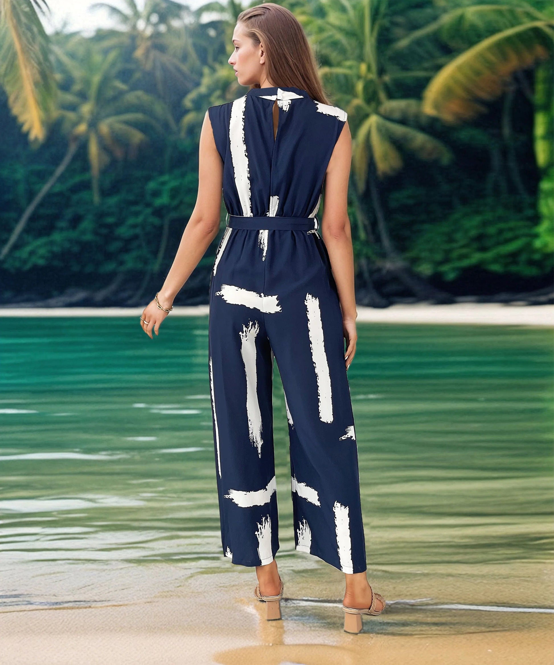 Jumpsuit Women Casual Free Shiping Jumpsuits For Women 2024 Elegant One Pieces For Female Sleeveless Wide Leg Jumpsuit Belt With