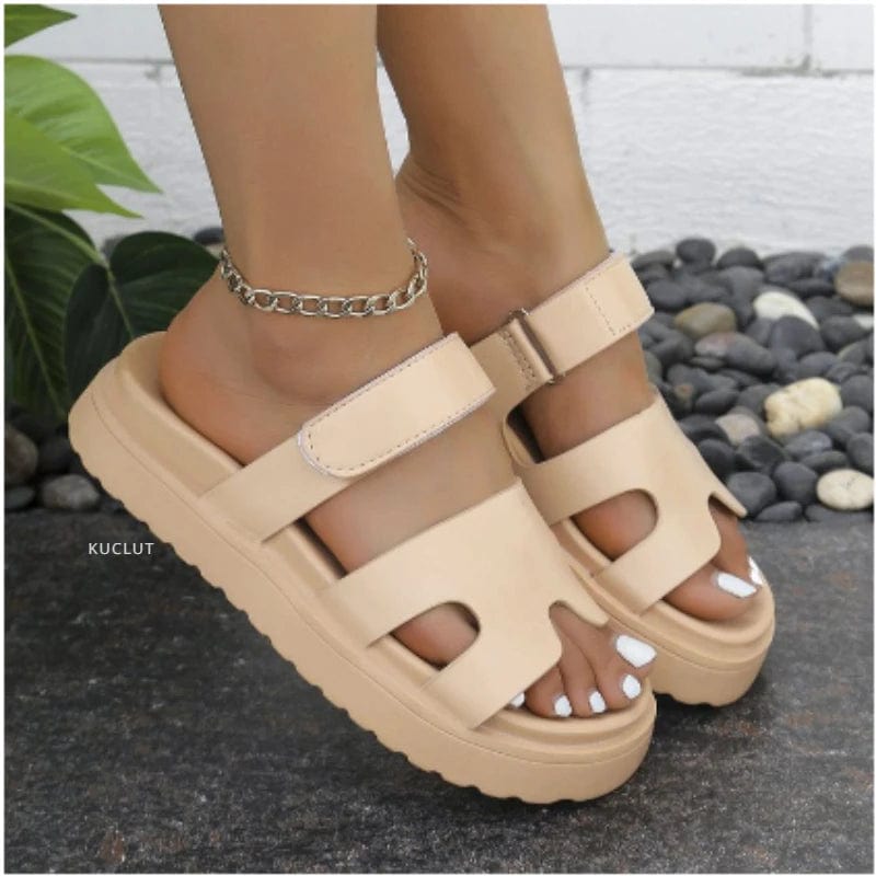 Khaki / 38 Summer Slippers Women's New Versatile Flat Bottom Beach Shoes Ladies Thick Sole Casual Fashion Luxury Sandals Women Designers