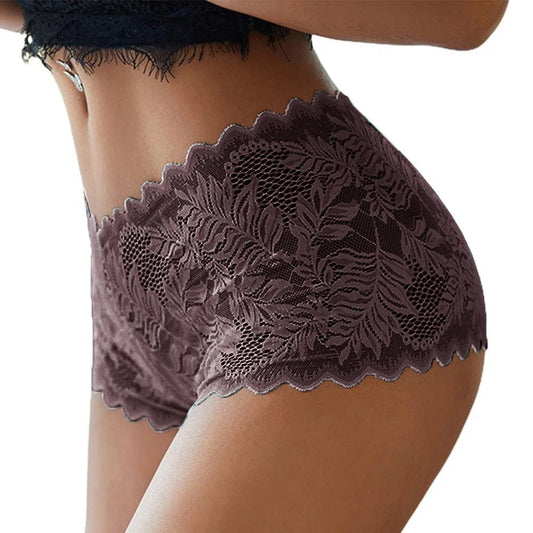 Khaki / L / CHINA | 1pc 5XL Casual Woman Lace Floral Mesh Lingerie Plus Size Boxer Briefs Knicker Underwear Panties Underpants Briefs For Women Clothing