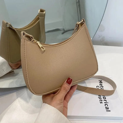 Khaki Retro Solid Color PU Leather Shoulder Underarm Bag Women's Fashion Handbags Casual Hobos Purses and Handbag Ladies Hand Bags