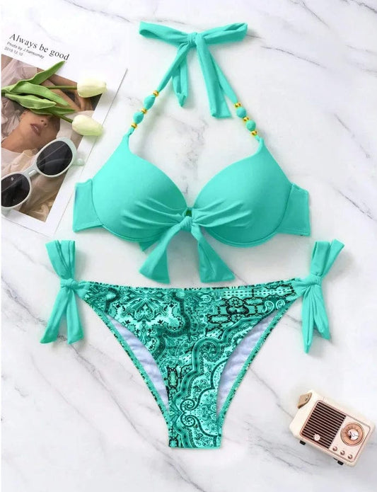 lake blue / M Sexy Push Up Bikini 2024 Women Swimsuit Two Piece Swimwear Female Thong Bikinis Set Swimming for Bathing Suits Brazilian Biquini