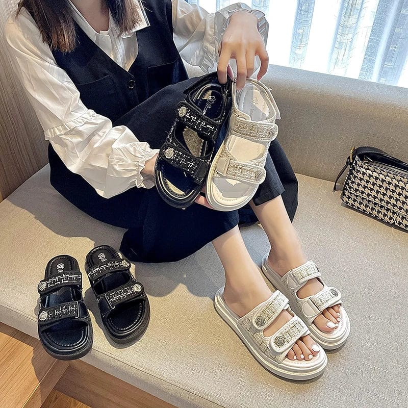 Luxury Woman Sandals Ladies Platform Shoes Designer Slides Outdoor Casual Beach Shoes Summer Non Slip Hook Loop Sandals Women