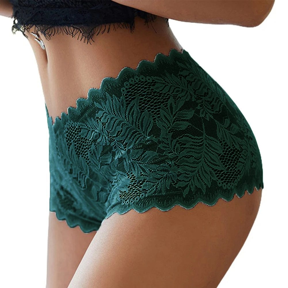 Malachite green / L / CHINA | 1pc 5XL Casual Woman Lace Floral Mesh Lingerie Plus Size Boxer Briefs Knicker Underwear Panties Underpants Briefs For Women Clothing