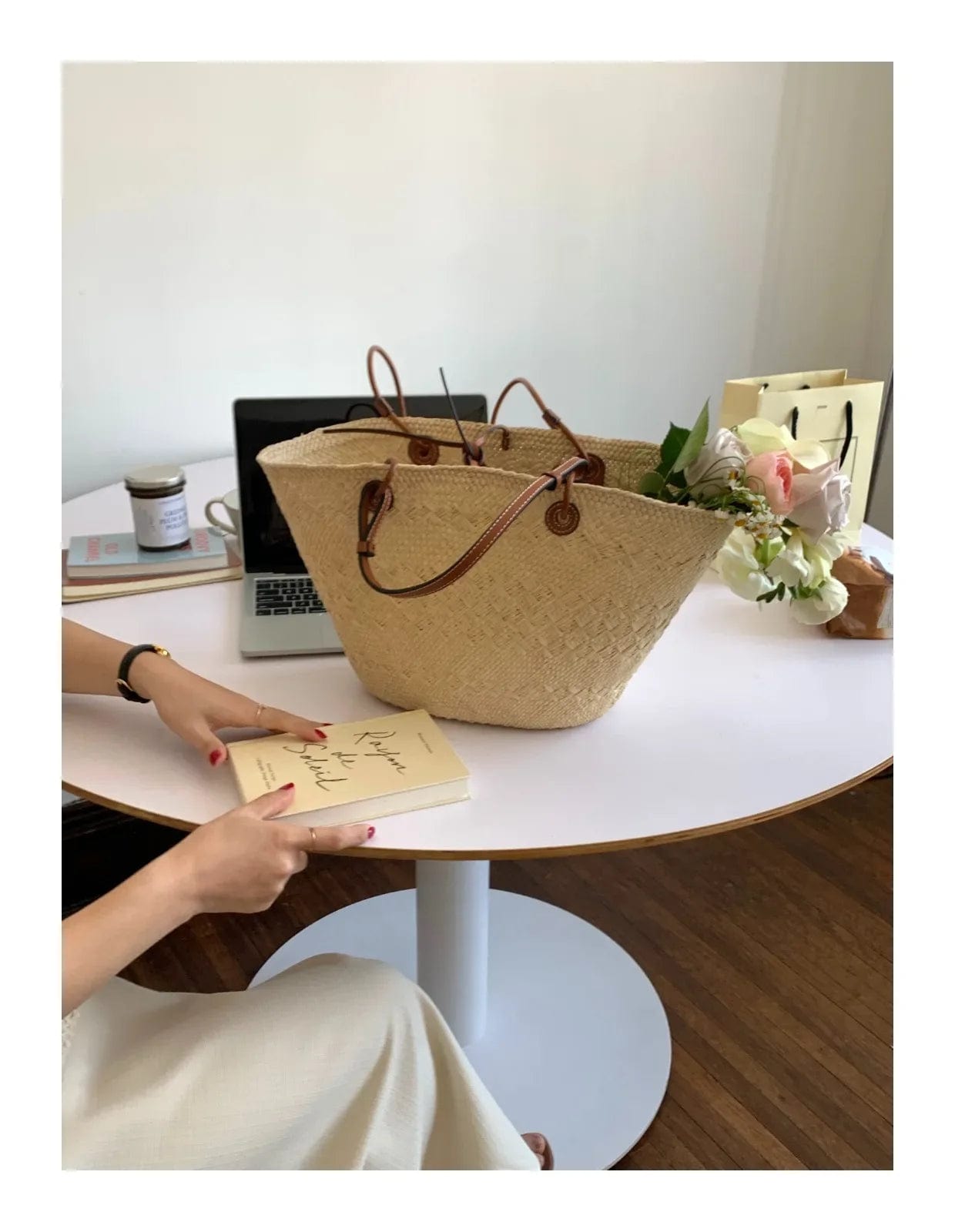 medium brown 2024 Women Summer Straw Bag Hand Bag Famous Brand Beach Bags Luxury Designer Raffia Handbag Travel Ladies Basket Tote Carrycot