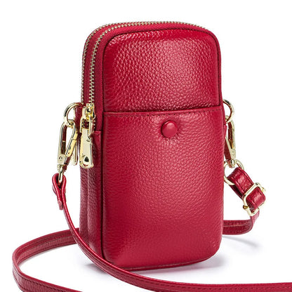 Mini Vertical Design Crossbody Female Bag Cow Leather Mobile Phone Bag Fashion Handbag Women Double Zipper Small Shoulder Bags