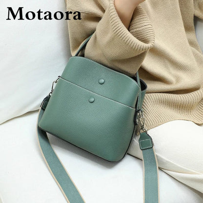 MOTAORA Women Crossbody Bag 100% Genuine Leather Small Bucket For Female Simple Solid Shoulder Bag Ladies Casual Handbag Women