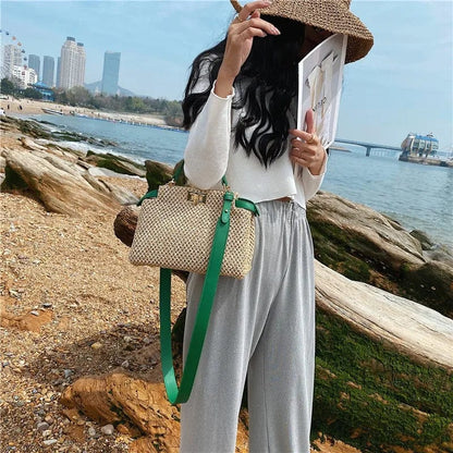 New Fashion Women's Crossbody Bags Summer Straw Beach Bag High Quality Branded Female Shoulder Bag Luxury Designer Shopper Purse