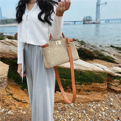 New Fashion Women's Crossbody Bags Summer Straw Beach Bag High Quality Branded Female Shoulder Bag Luxury Designer Shopper Purse