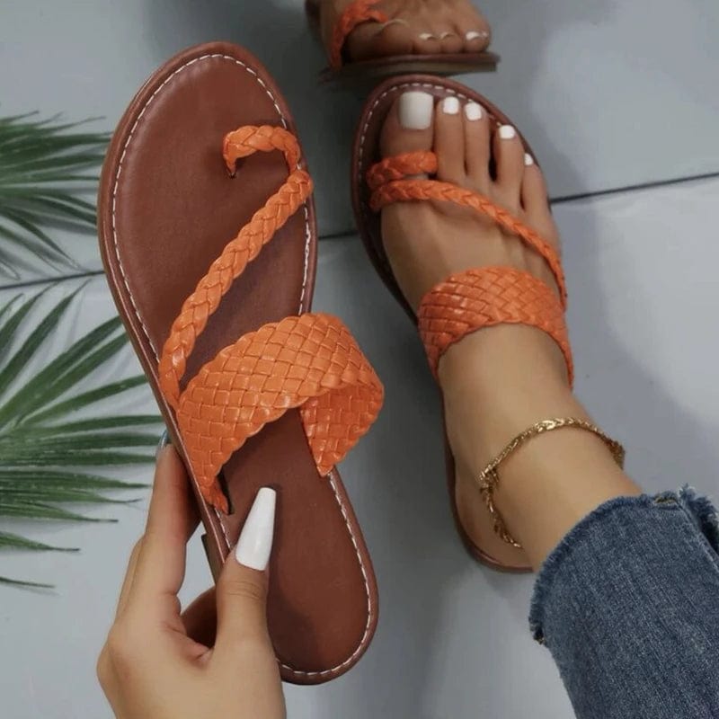 Orange / 36 Women's Slippers for 2023 Thin Narrow Band Flat Slides Summer Flip Flop Fashion Outdoor Beach Plus Size Zapatos De Mujer