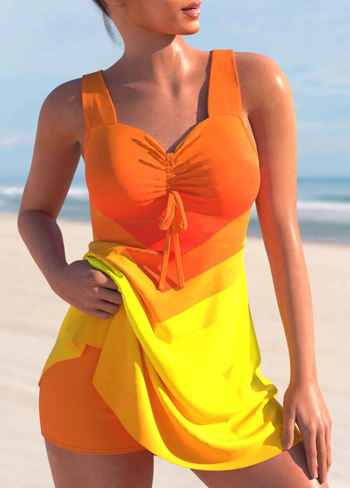 Orange / XL 2023 New Beach Swimwear Summer Women's Fashion Tankini Swimwear Fashion Design Printed Swimwear Women's Two Piece Set Monokini