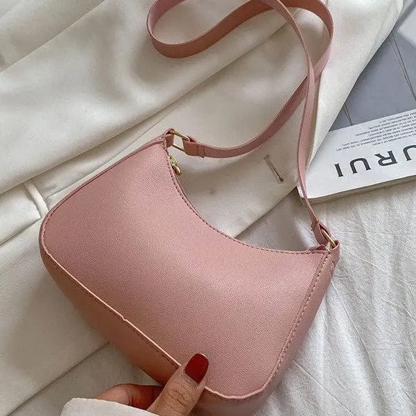 Pink Retro Solid Color PU Leather Shoulder Underarm Bag Women's Fashion Handbags Casual Hobos Purses and Handbag Ladies Hand Bags