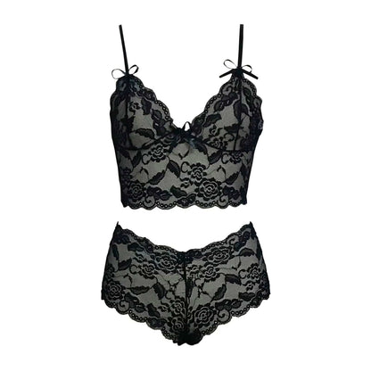 Plus Size Lingerie Set For Women Sexy Lace Crop Tops+High Waist Bodyshorts Sleepwear Underwear Outfit Lenceria Sexi Porno Mujer