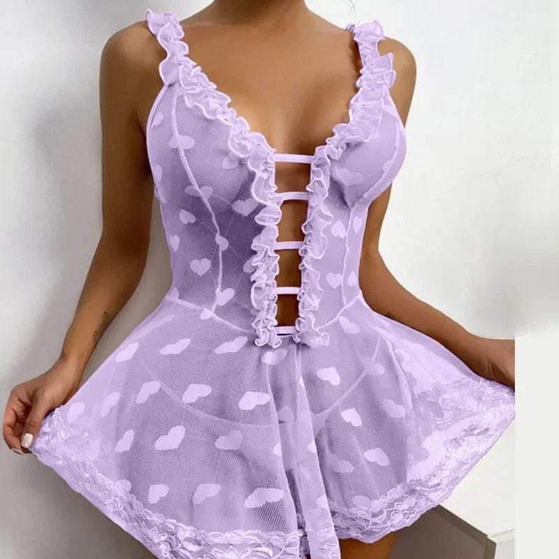 purple 1 / L Sexy Lingerie for Woman Transparent Dress Crotchless Dress Female Erotic Costume Sexy Deep V Neck Underwear Set Nightgown