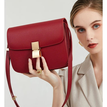 Red / 23CMX7CMX18CM Women's Bag Lady Luxury Box Bag Retro Tofu Small Square Shoulder Bag Messenger Female Split Leather Flap Handbag 2024