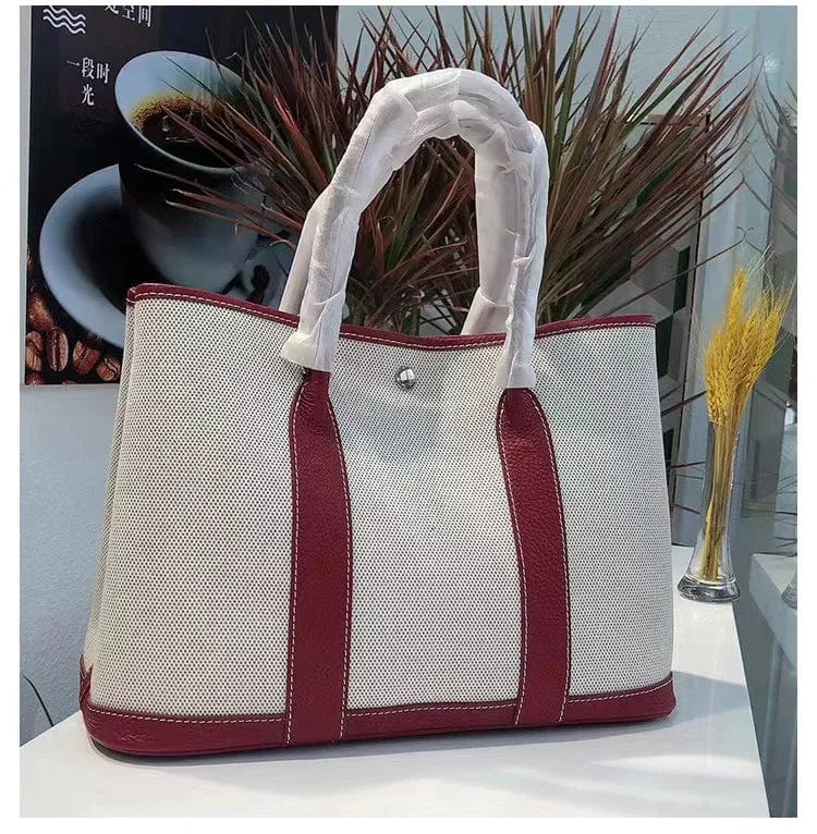 Red / 25cm Classic Canvas garden party tote bags leather women handbag high quality designer commuter shopping travel bag