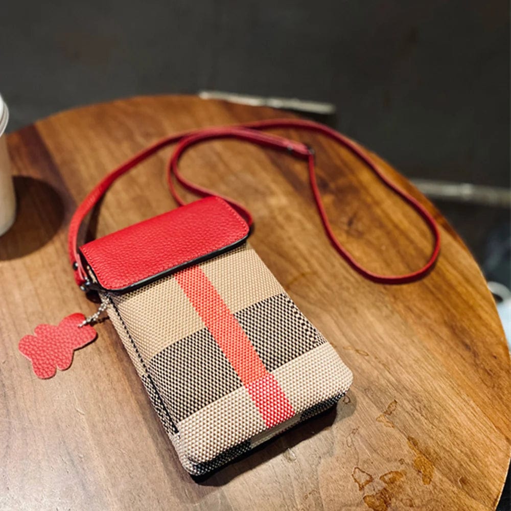 red Luxury Small Canvas Crossbody Bag For Women Retro Genuine Leather Flap Mobile Phone Purse And Handbag Classic Plaid Female Bag