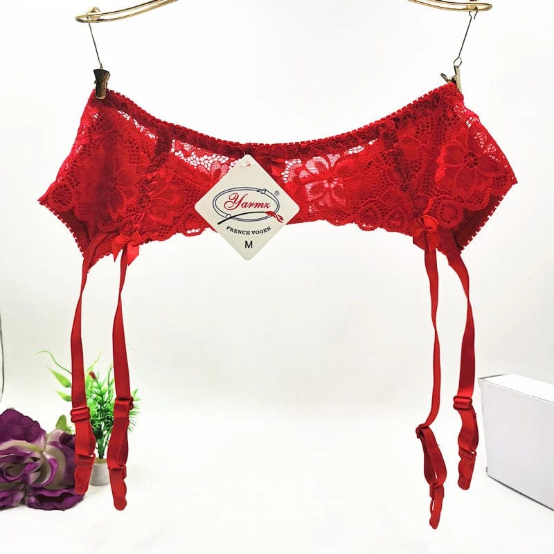 Red / XL M L XL Plus Size Lingerie Women Sexy Lace Transparent Garters Belt Back Closure Adjustable Suspender Belt For Stockings