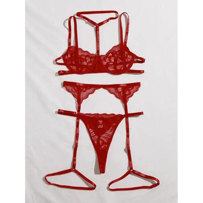 Rouge vin / M Ensemble de Lingerie Sexy en Dentelle Florale