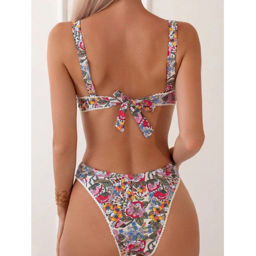 Sexy Flower Print Push Up Bikinis Swimwear