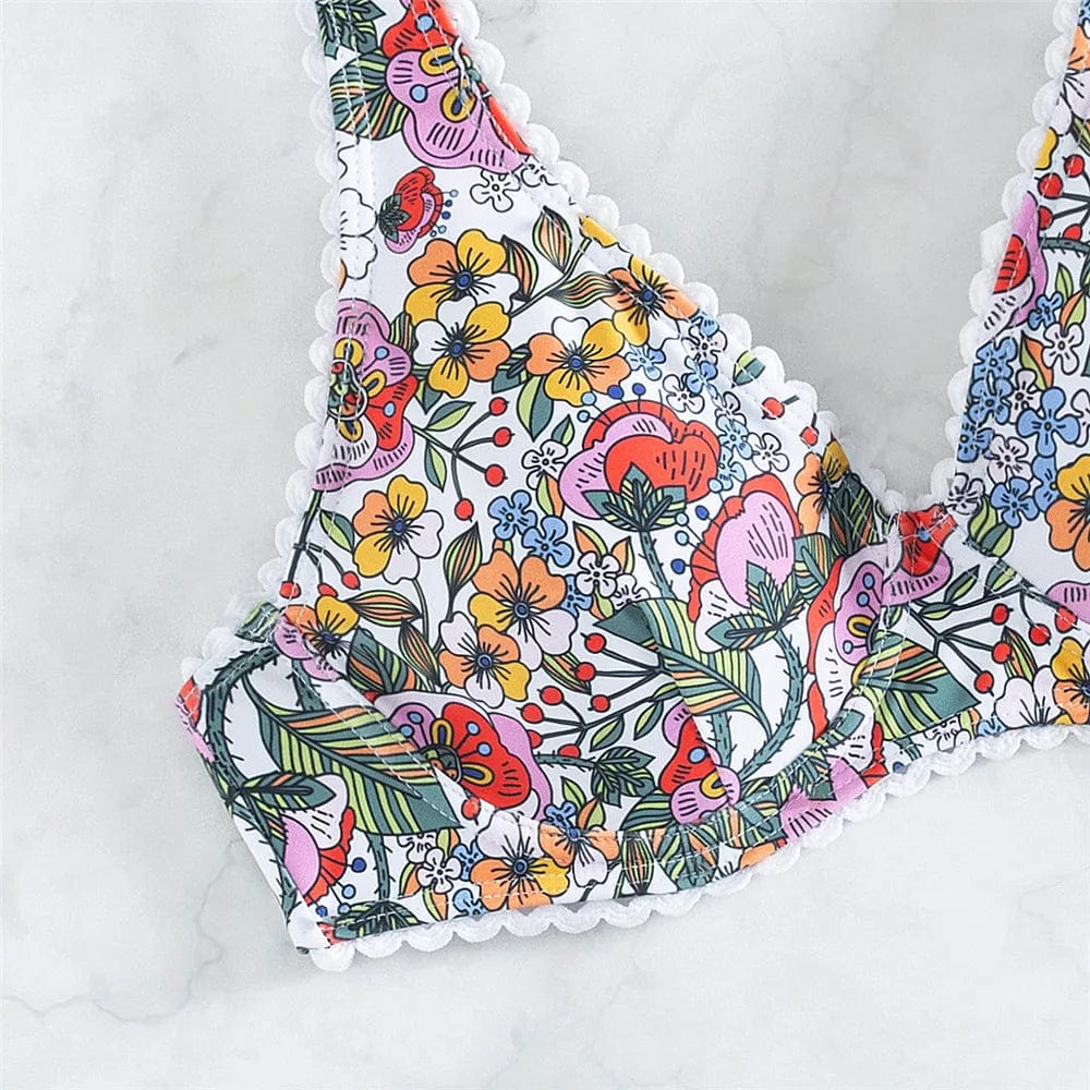 Sexy Flower Print Push Up Bikinis Swimwear