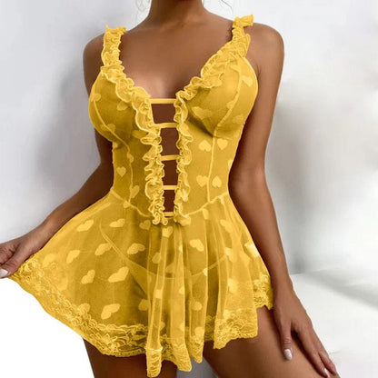 Sexy Lingerie for Woman Transparent Dress Crotchless Dress Female Erotic Costume Sexy Deep V Neck Underwear Set Nightgown