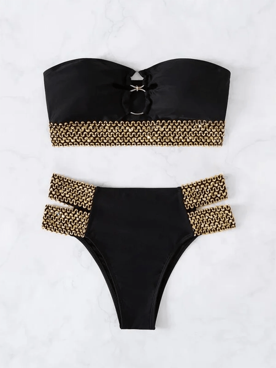 Sexy Strapless Bikini 2024 Women Metal Chain Swimsuit