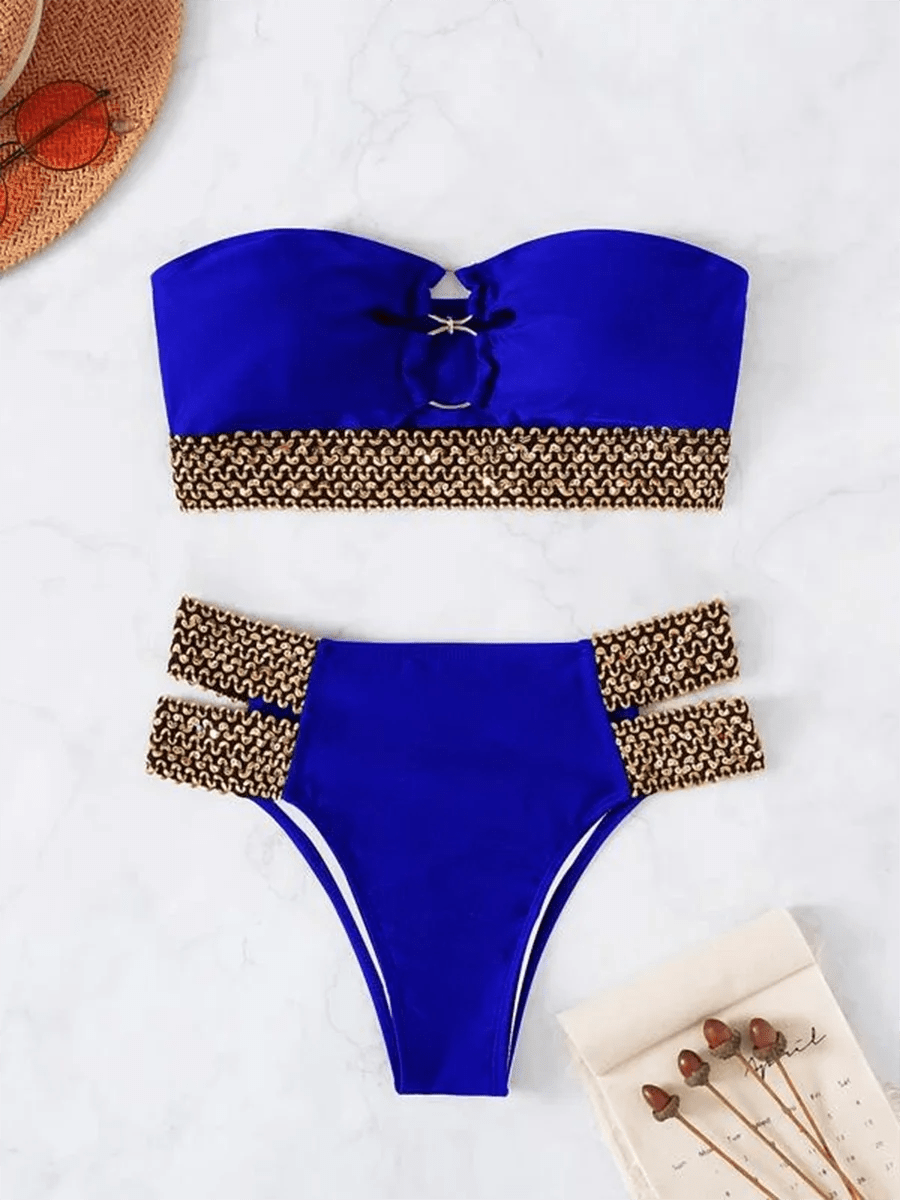 Sexy Strapless Bikini 2024 Women Metal Chain Swimsuit