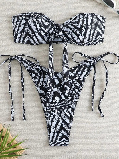 Striped / S 2024 Striped String Bikini Bandeau Swimsuit