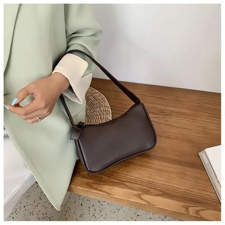 SZ Retro Soft PU Leather Women Shoulder Underarm Bags Casual Solid Color Small Top-Handle Handbags Ladies Fashion Shoulder Bags