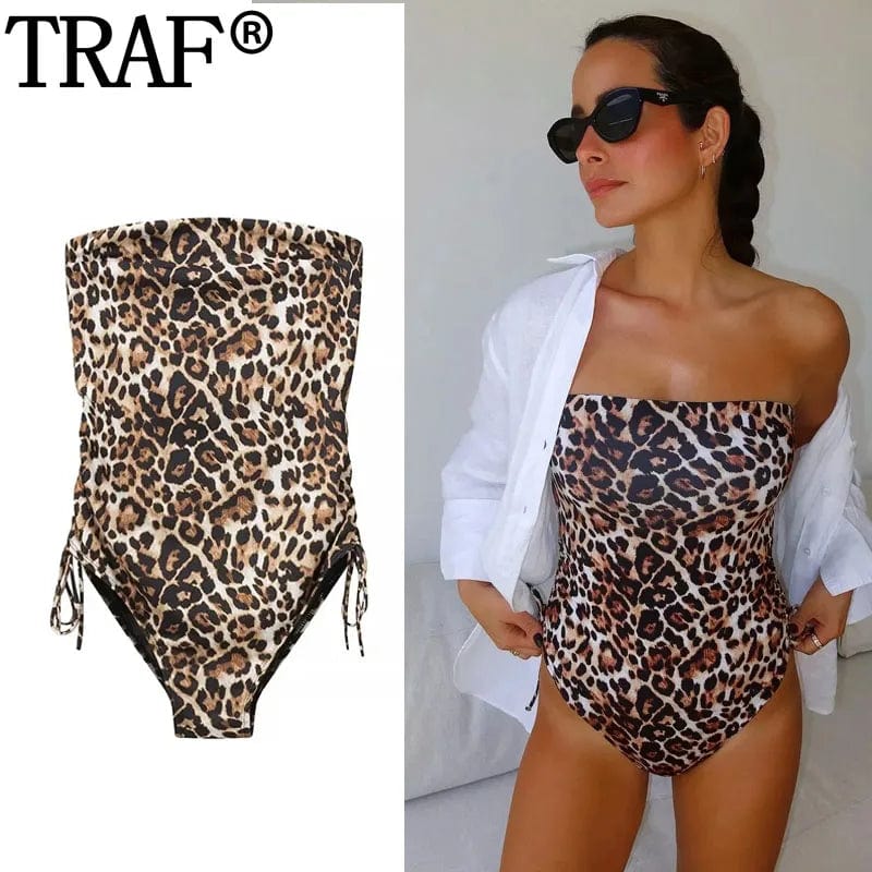 TRAF Leopard Corset Bodysuit Women