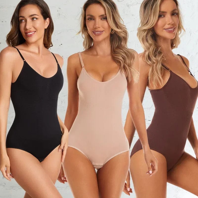 V Neck Bodysuit Shapewear Women Full Body Shaper Tummy Control Slimming Sheath Butt Lifter Crotch Buckle Waist Lift Pants