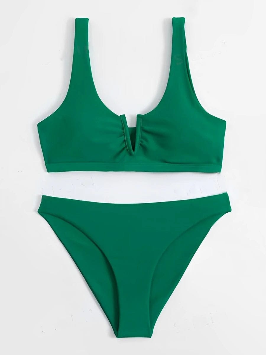 Vert / M Maillot de Bain Deux Pièces avec fente avant