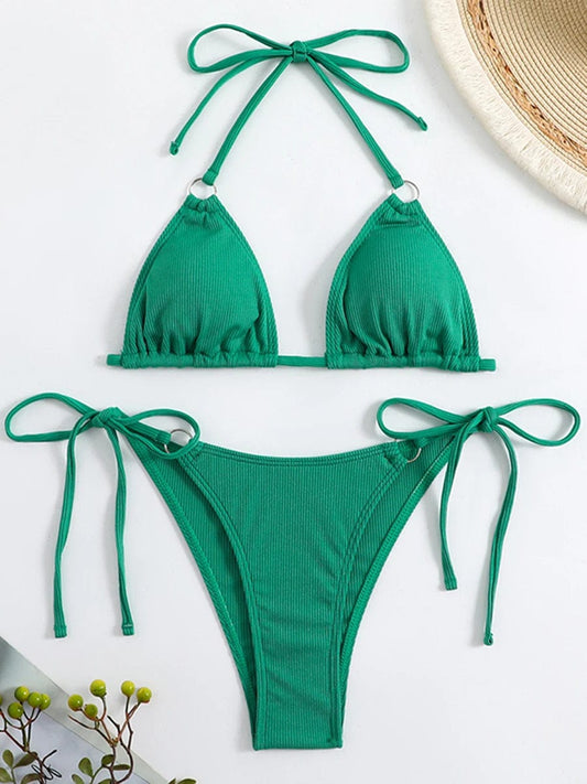 vert / S Maillot de Bain - Bikini Taille Basse Uni