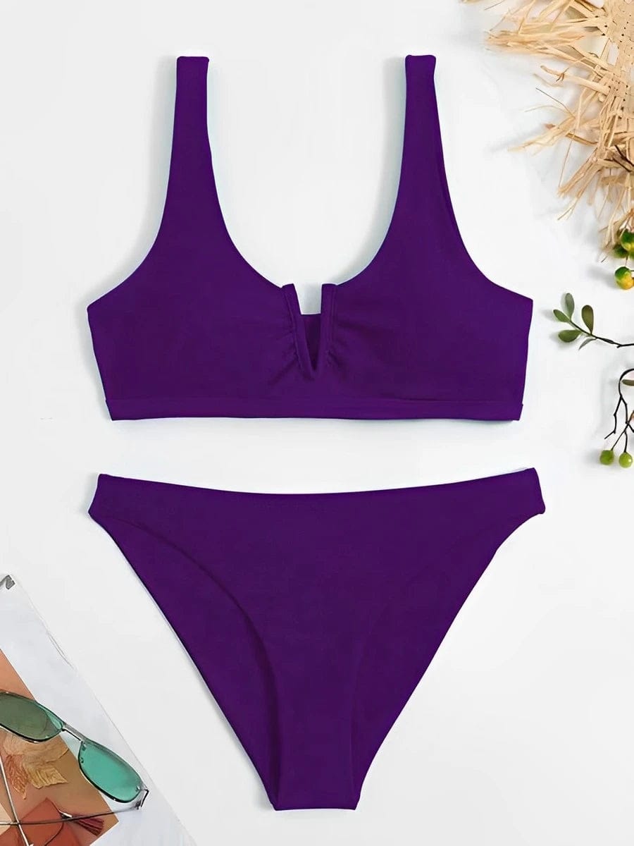 Violet / M Maillot de Bain Deux Pièces avec fente avant