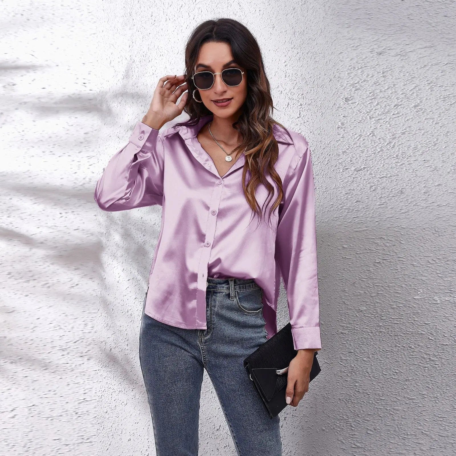 violet / S Satin Blouse Shirt Silk Tops Elegant Long Sleeve Loose Womens Blouses Camisas De Mujer Spring Autumn Streetwear Women Clothes