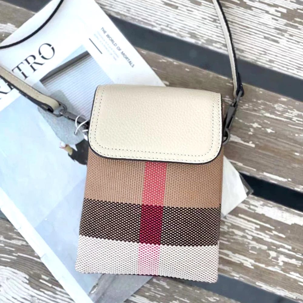 white Luxury Small Canvas Crossbody Bag For Women Retro Genuine Leather Flap Mobile Phone Purse And Handbag Classic Plaid Female Bag