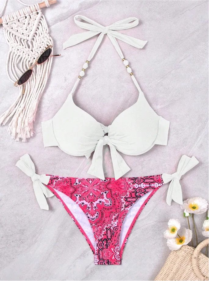 white / M Sexy Push Up Bikini 2024 Women Swimsuit Two Piece Swimwear Female Thong Bikinis Set Swimming for Bathing Suits Brazilian Biquini