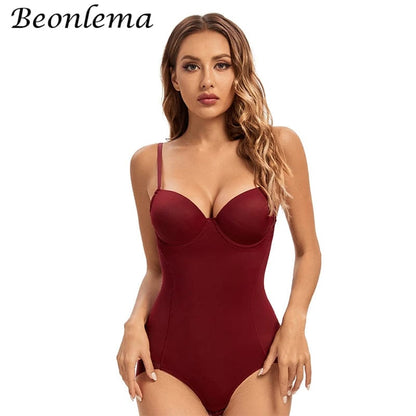 Wine Red bodysuit / XL Bodysuit Women Shapewear Body Shaper With Cup Compression Bodies Belly Sheath Waist Trainer Reductive Slimming Underwear