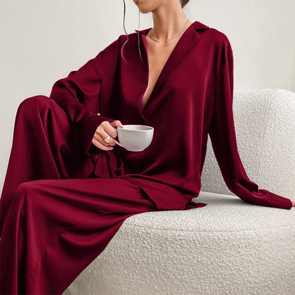 wine / S / CHINA Women's Pyjamas Sets Solid Ice Silk Thin