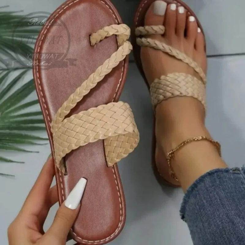 Women's Slippers for 2023 Thin Narrow Band Flat Slides Summer Flip Flop Fashion Outdoor Beach Plus Size Zapatos De Mujer