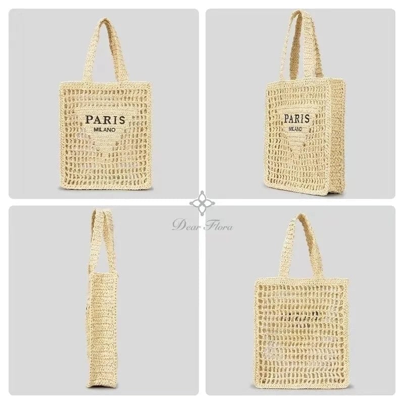 Women Summer Beach Vacation Fashion Straw Knitting Shoulder Bag Hollow Out Handwoven Handbag Portable Large Capacity Casual Tote