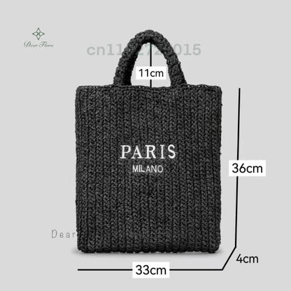 Women Summer Beach Vacation Fashion Straw Knitting Shoulder Bag Hollow Out Handwoven Handbag Portable Large Capacity Casual Tote