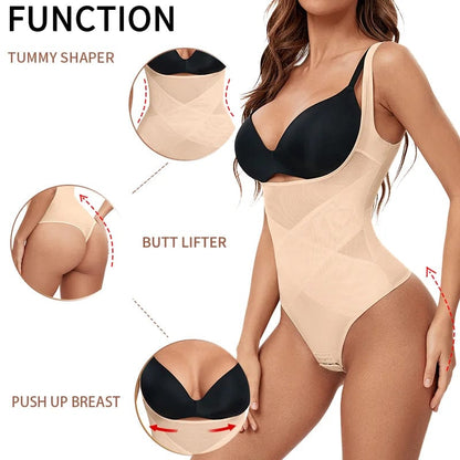 Women Thong Bodysuits Full BodyShaper Seamless Sexy Tummy Control Shapewear MISS MOLY Mesh Slimming Flat Belly Underbust Corset