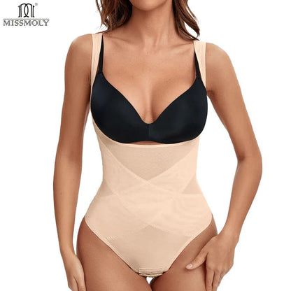 Women Thong Bodysuits Full BodyShaper Seamless Sexy Tummy Control Shapewear MISS MOLY Mesh Slimming Flat Belly Underbust Corset